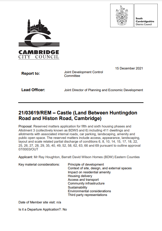 Committee Report - 21/03619/REM – Castle (Land Between Huntingdon Road and Histon Road, Cambridge)