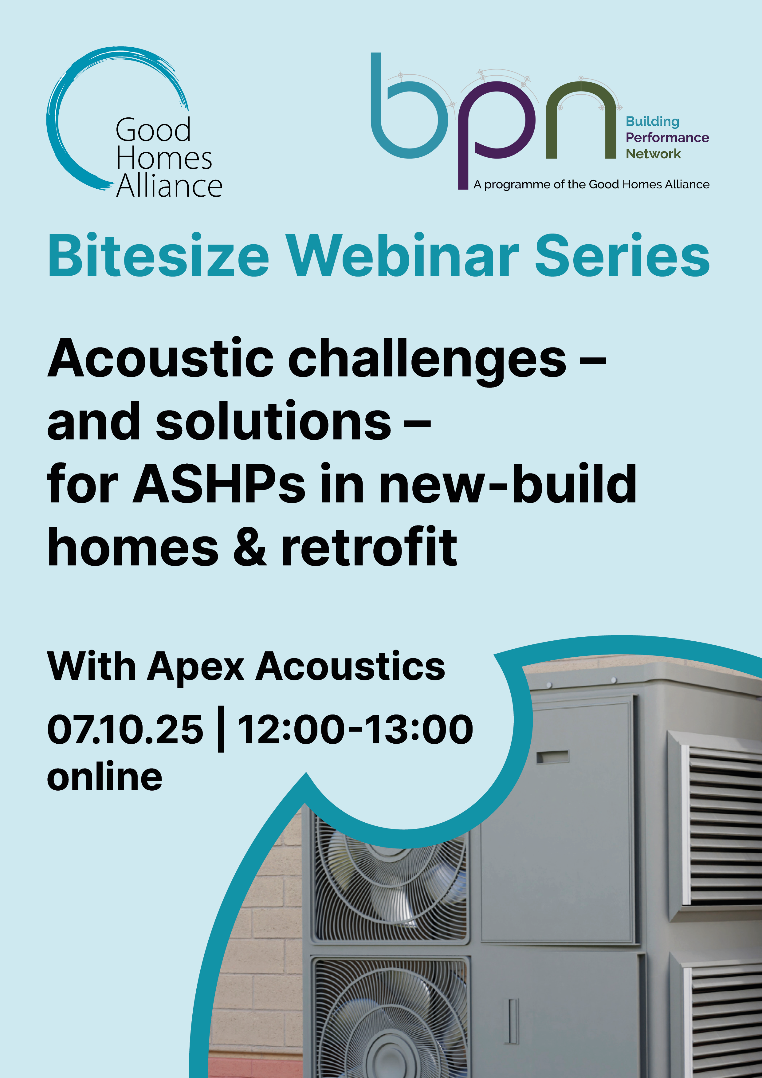 GHA Bitesize Webinar Series: Acoustic challenges – and solutions – for ASHPs in new-build homes & retrofit